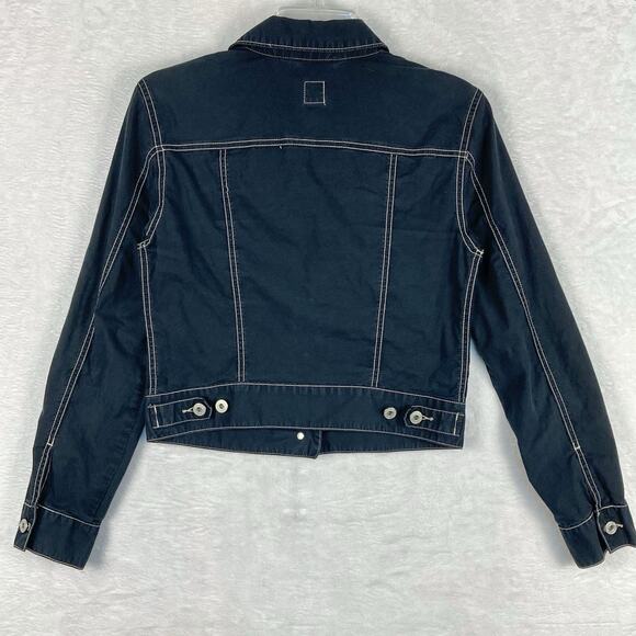 VTG Y2K Gap Cropped Denim Trucker Jacket Womens S Stretch Black White Stitch - Picture 4 of 11